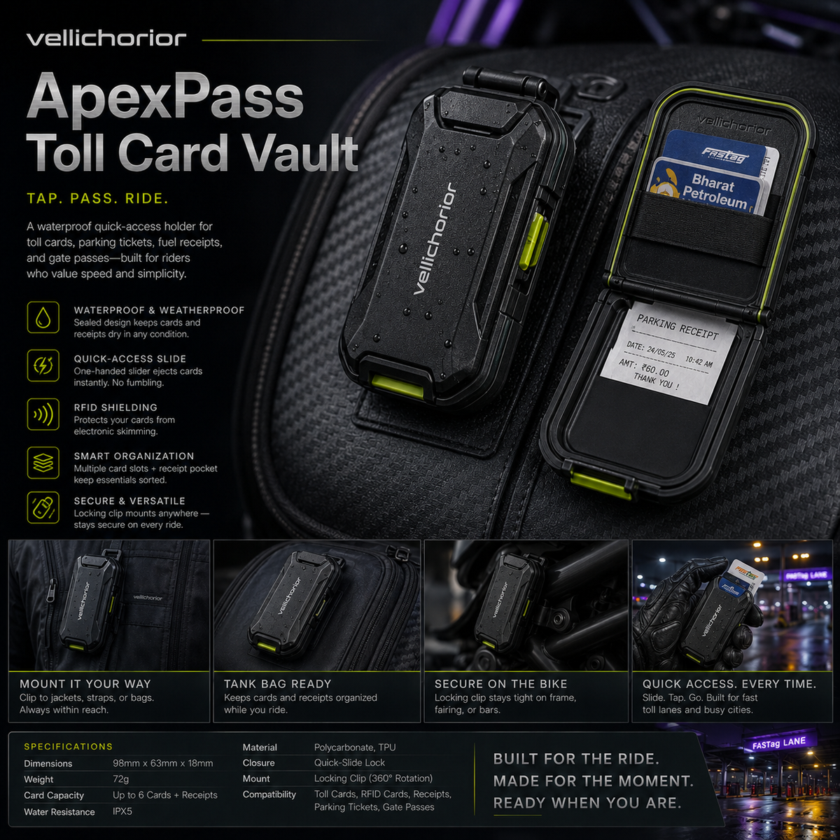 Vellichorior™ ApexPass Toll Card Vault