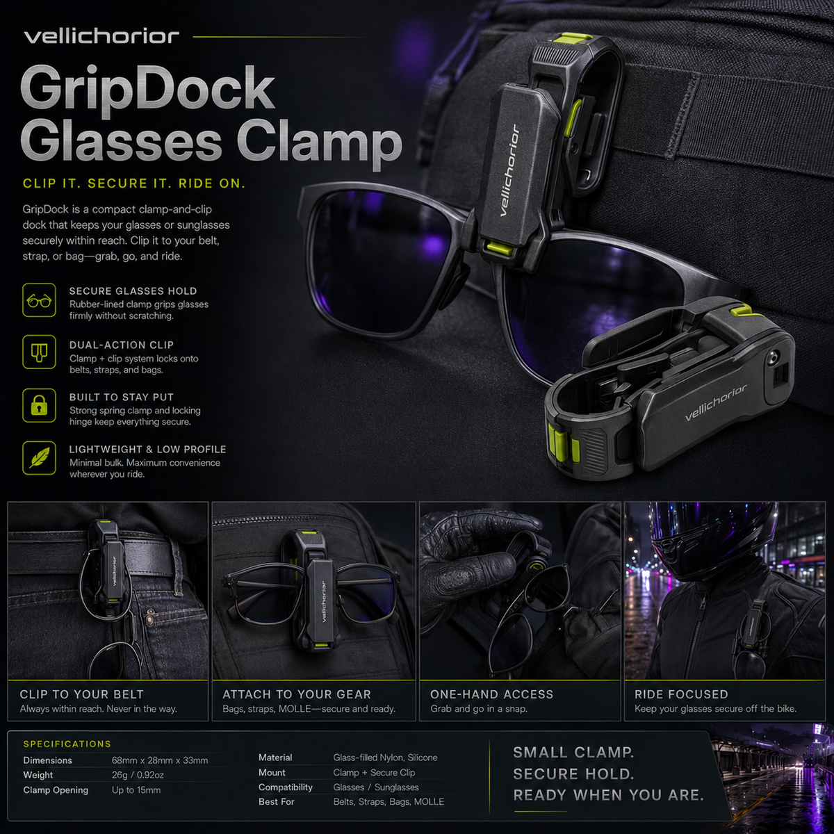 Vellichorior™ GripDock Glasses Clamp